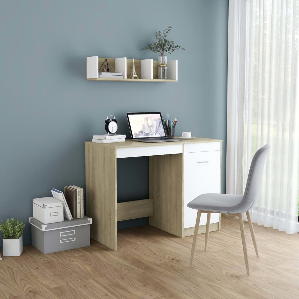 Desk White and Sonoma Oak 100x50x76 cm Chipboard